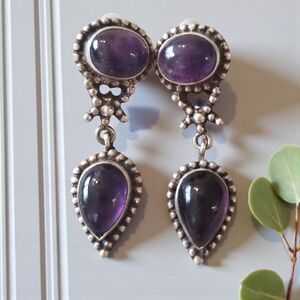Sterling Amethyst Cabochon Drop Earrings